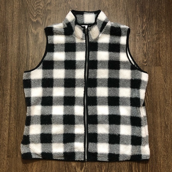 Vintage Northern Reflections Black & White Checkered Sherpa Vest - Picture 5 of 17